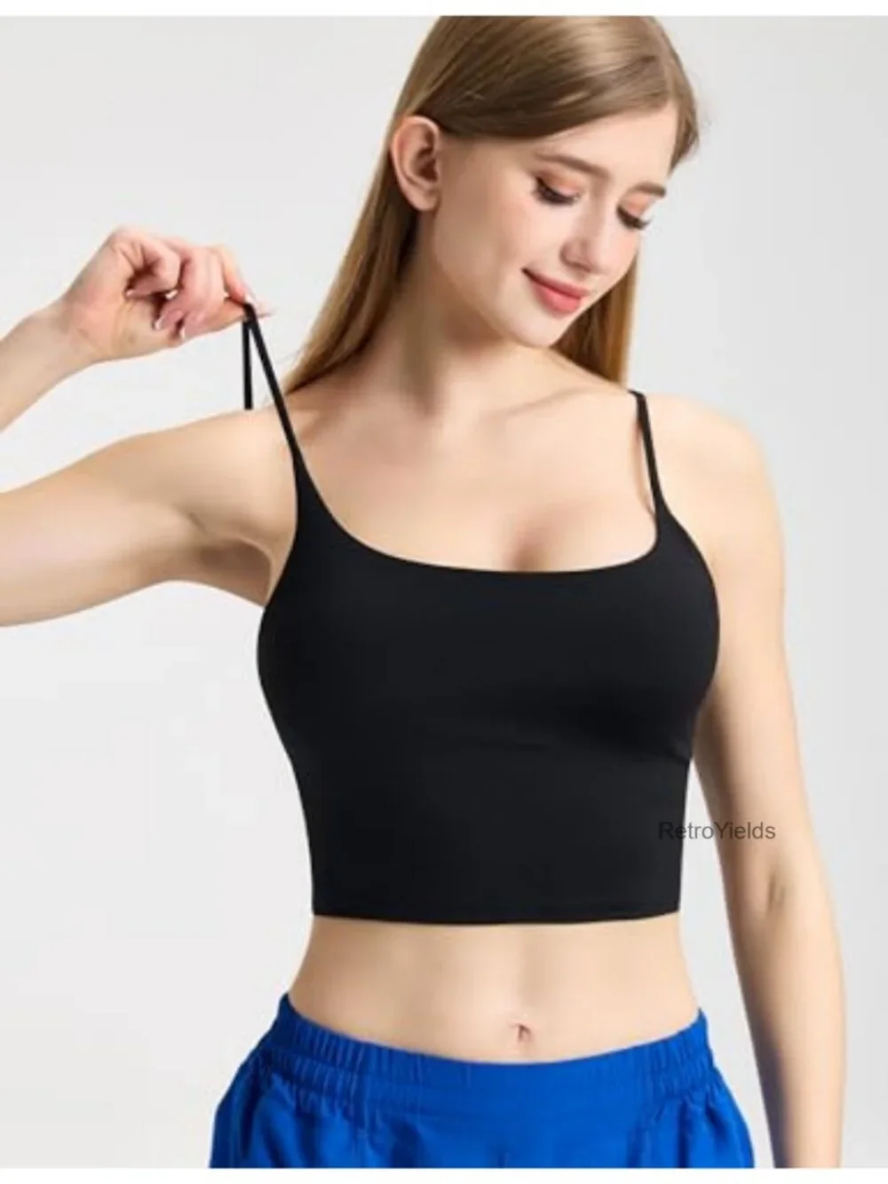Women's Padded Longline Sports Bra Tank Top Adjustable Straps